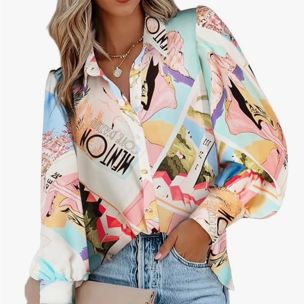 Zeagoo Colorful Graphic Button Down Shirt